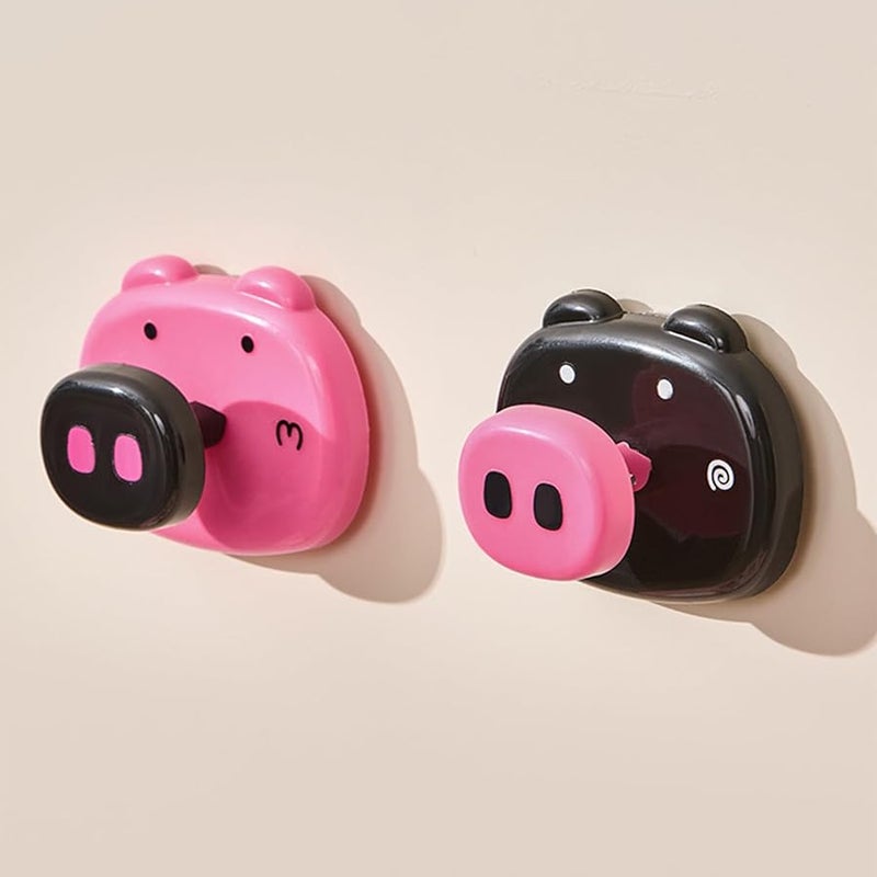 Red Cartoon Pig Wall Hooks 2 Pack Removable Adhesive Storage for Home Organization - Image 5